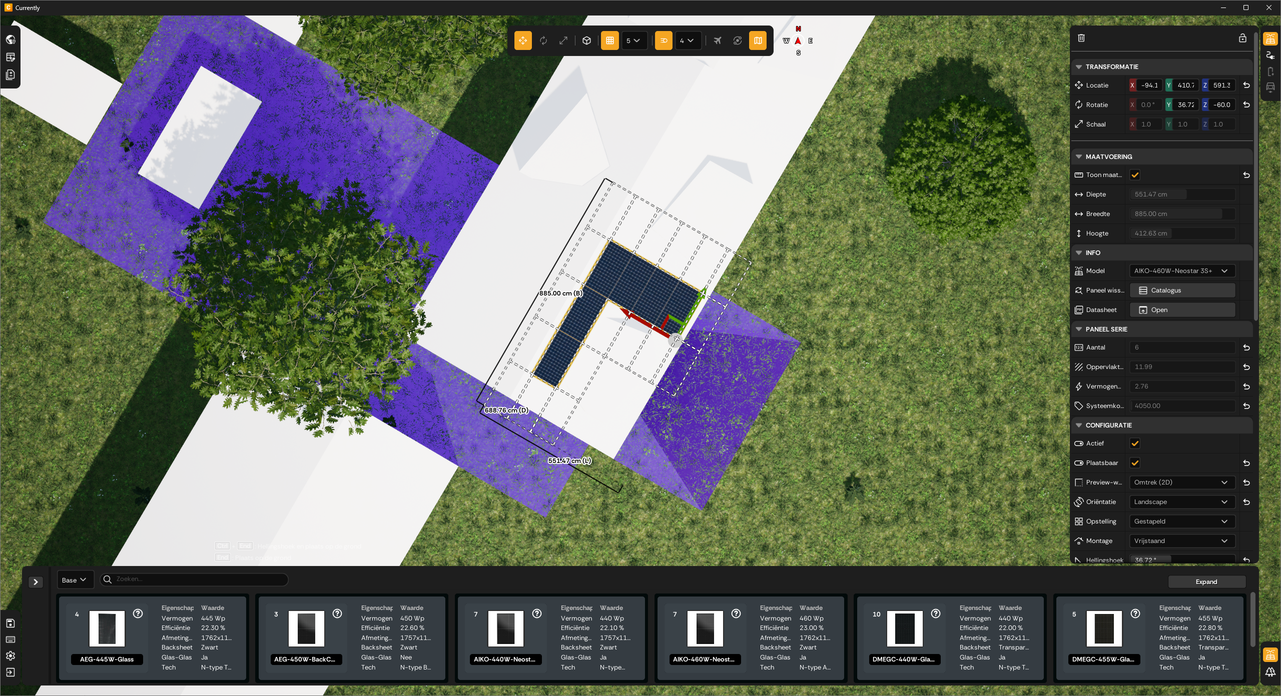 3D roof layout with solar panels and shading analysis
